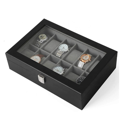 ไม้เนื้อแข็ง MDF Board Glass Gift Watch กล่องเครื่องประดับ EVA Insert