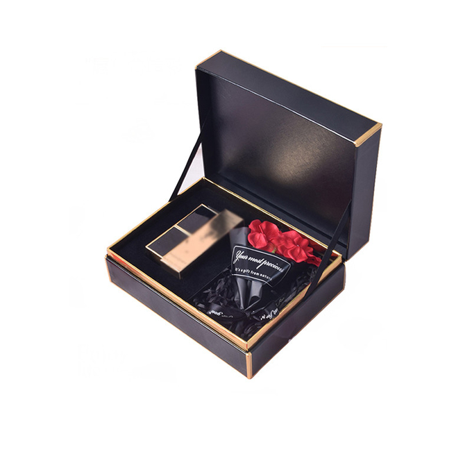 Spot UV Cosmetic Gift Box บรรจุภัณฑ์ 2mm Black Gold Paper Boxes 0