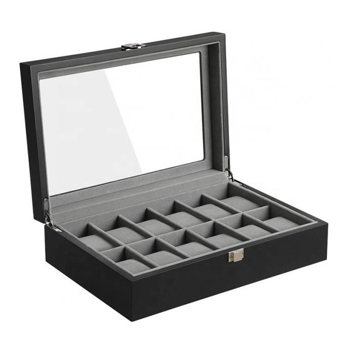 ไม้เนื้อแข็ง MDF Board Glass Gift Watch กล่องเครื่องประดับ EVA Insert 0
