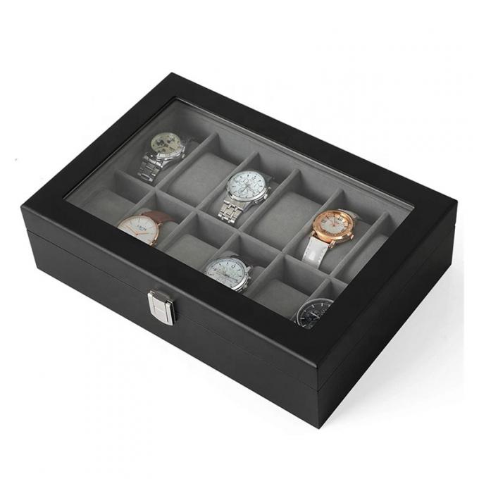 ไม้เนื้อแข็ง MDF Board Glass Gift Watch กล่องเครื่องประดับ EVA Insert 1