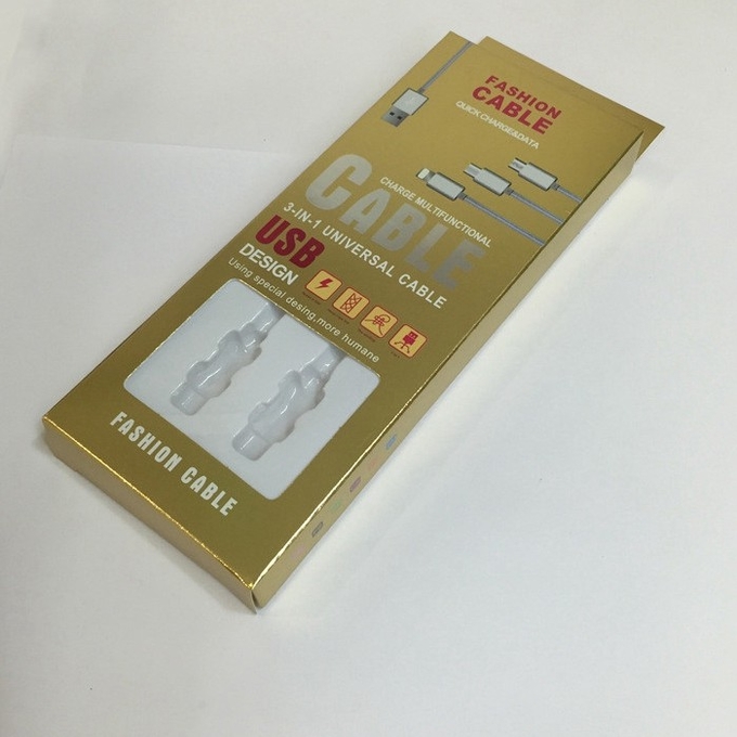 4C Burning Gold Data Cable บรรจุภัณฑ์กล่องกระดาษรีไซเคิลการพิมพ์ซิลค์สกรีน 0