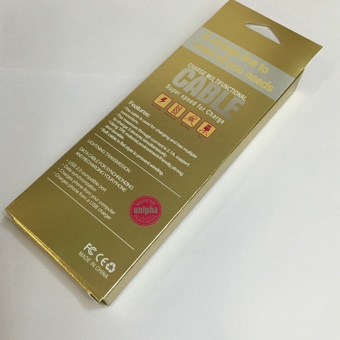 4C Burning Gold Data Cable บรรจุภัณฑ์กล่องกระดาษรีไซเคิลการพิมพ์ซิลค์สกรีน 1